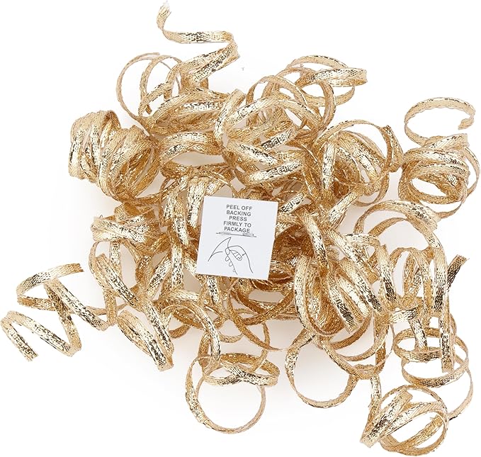 6" Metallic Champagne Christmas Curly Ribbon Bows for Gift Wrapping Self Adhesive Gift Bows for Holiday Decor, Baskets, Birthday, Wedding, Presents, Party Favors Decorations 6-Count