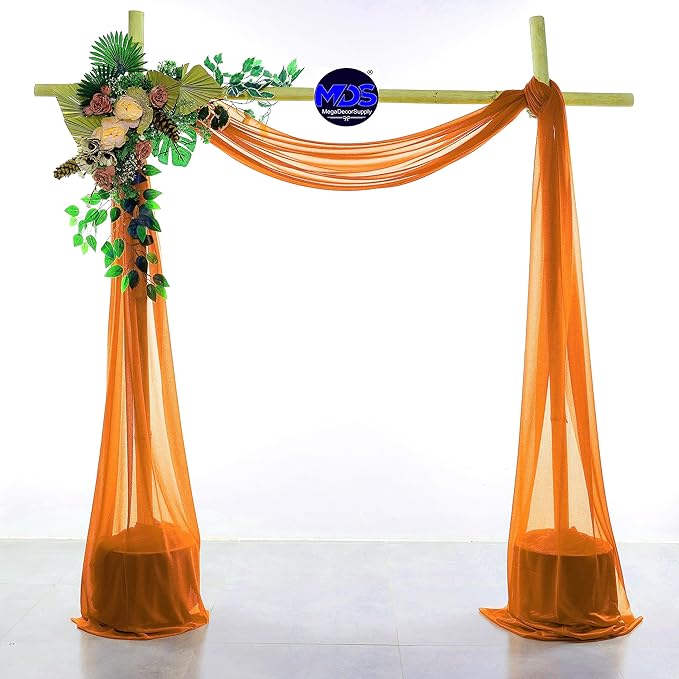 MDS Pack of 2 Panels (30" Width x 100ft Long) Wedding Arch Draping Fabric Sheer Chiffon Arbor Canopy Drapery for Wedding Ceremony Reception Decoration Party Ceiling Backdrop Curtain Swag - Orange