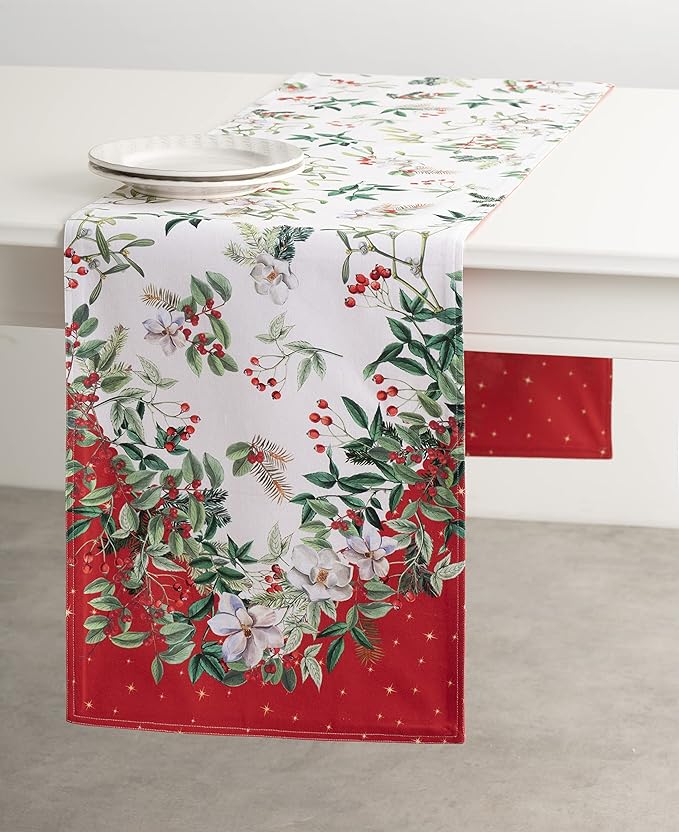 Maison d' Hermine Table Runner 100% Cotton Double Layer Table Runners 72 inches Long for Thanksgiving Christmas Decorations Home Kitchen Dining Party Wedding (Noel, 14.5" x 72")