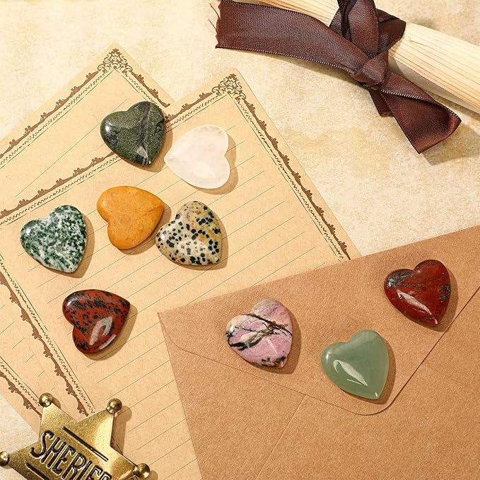 Nuenen 30 Pcs Heart Shape Crystals Bulk 1.2 Inch Gemstone Heart Stones Worry Stone Rocks Quartz Love Pocket Palm Bulk for Mother's Day Gifts Stress Relief Gift (Vintage Color)