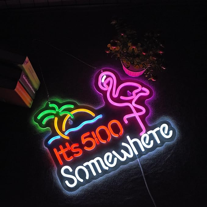 Flamingo Its 5 00 O'clock Somewhere Neon Sign for Wall Décor Dimmable LED Bar Beer Neon Light USB Powered Neon Art Signs