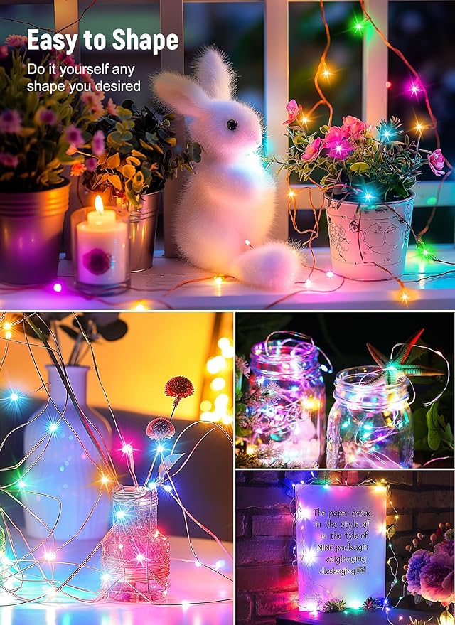 Smart Fairy Lights Plug in, 2 Pack 33FT 100LEDs USB Bluetooth Twinkle Lights with Timer and Remote, App Control Starry String Lights 8 Modes for Wedding Party Indoor Christmas Decoration, Multicolor