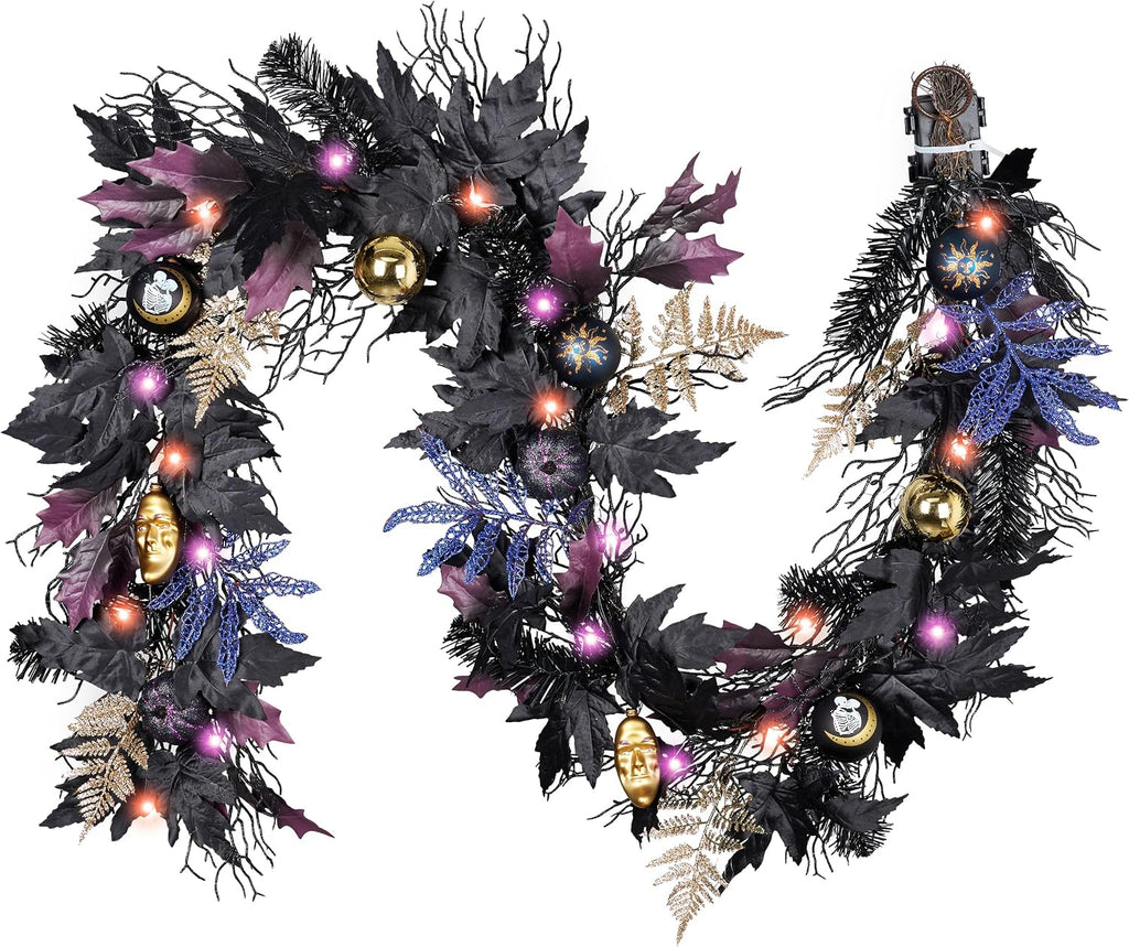decorbyhannah 6ft halloween garland for mantle with lights, main product view