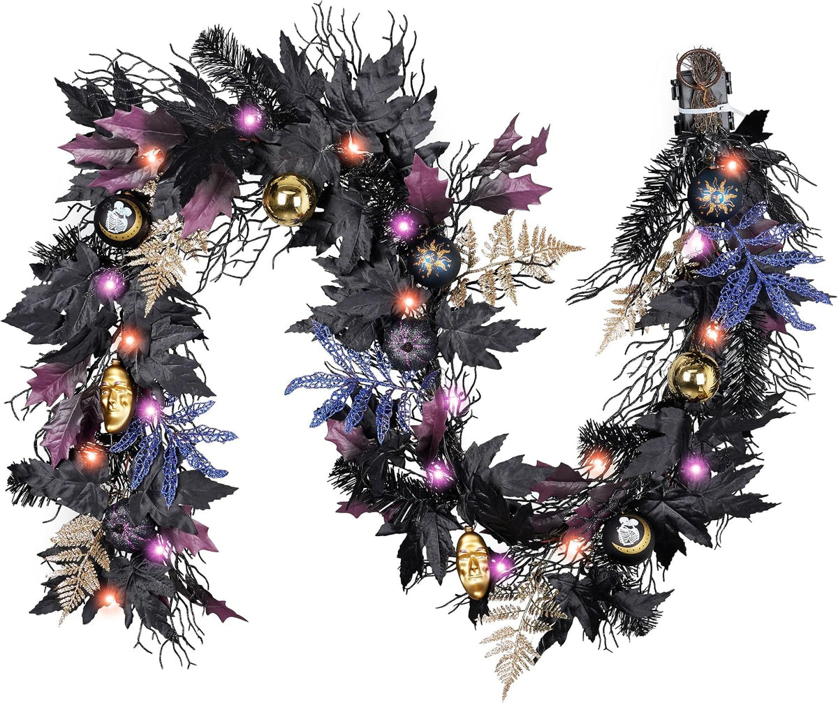 decorbyhannah 6ft halloween garland for mantle with lights, main product view