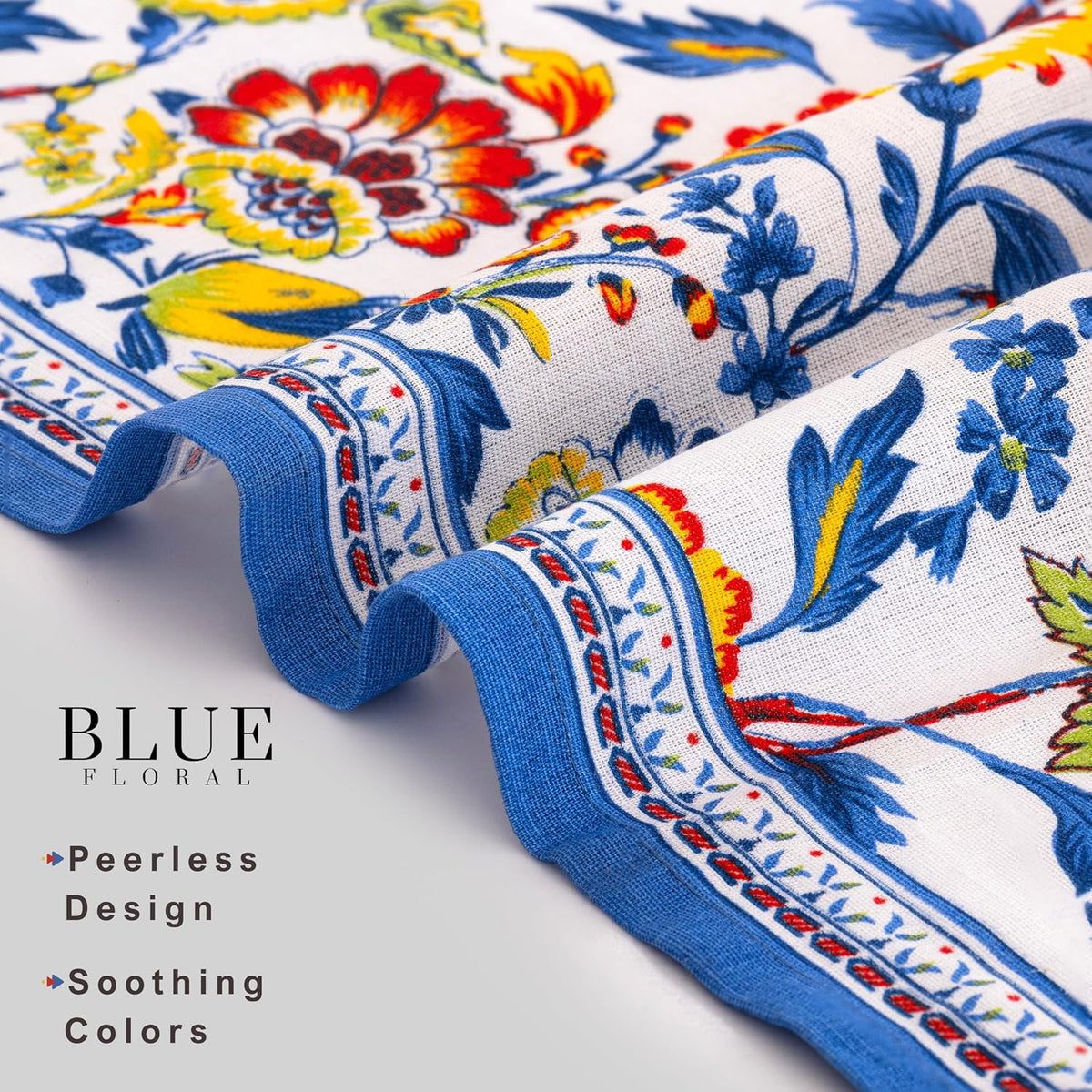 FINGERCRAFT Cloth Napkins Set of 12 Cotton Linen, 20x20 Inch, Blue Floral