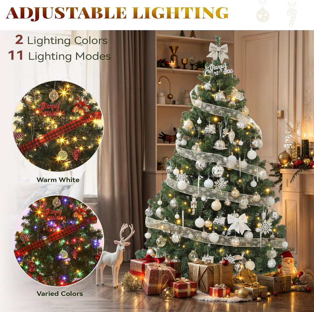 yitahome 7.5ft pre-lit green artificial hinged christmas tree, close-up detail