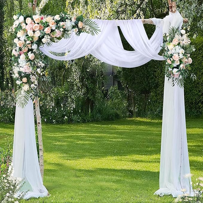 4 Panels Wedding Arch Draping Fabric White Sheer Backdrop Curtain Arch Drape for Wedding Ceremony Reception,Bridal Shower Party Decorations 28" X 19ft