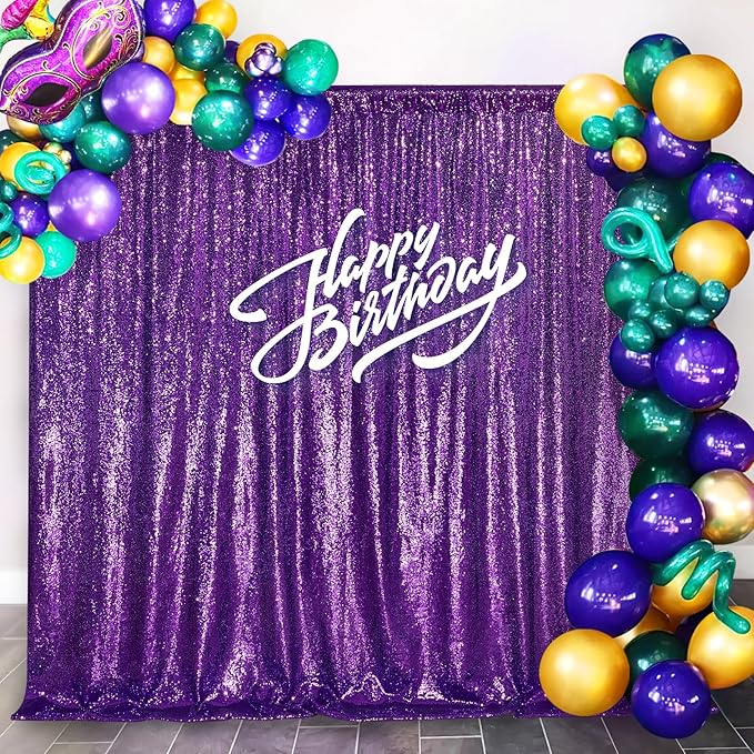 Purple Sequin Backdrop 8ft x 8ft Glitter Party Backdrop Curtains Glitter Background for Baby Shower Wedding Decorations