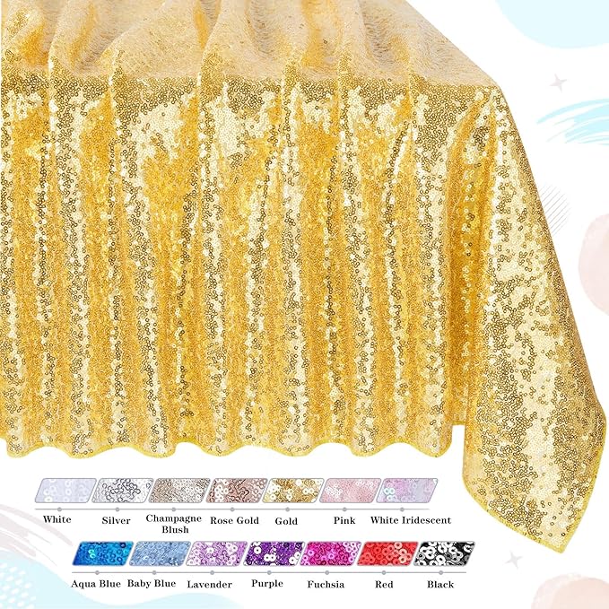 QueenDream Gold Sequin Tablecloth 60x102 Inch Sparkly Gold Wedding Tablecloth for Baby Shower Birthday Christmas Party Decorations