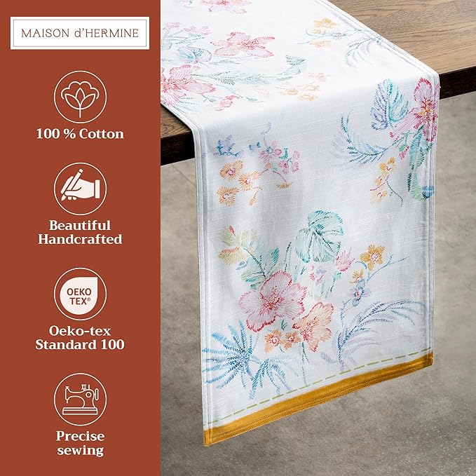 Maison d' Hermine Table Runner 100% Cotton Double Layer Table Runners 108 inches Long Decorative for Home Kitchen Dining Party Wedding Bridal Shower Spring Summer (Paradise Island, 14.50" x 108")