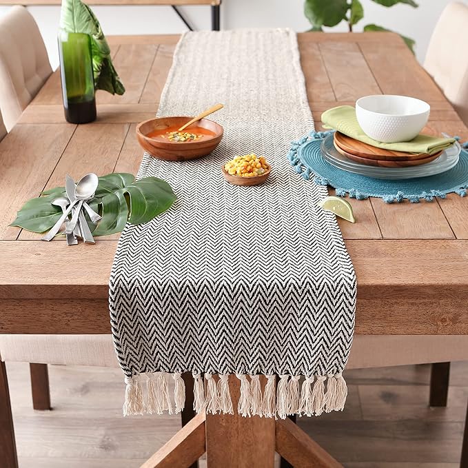 DII Woven Basic Tabletop Collection, Chevron Table Runner, 15x72, Black