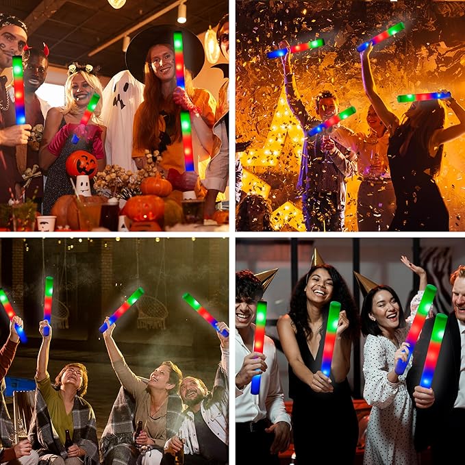 JOYIN 42 PCS LED Light Up Foam Sticks, Glow Sticks Party Favors Bulk with 3 Modes Color Flashing Glow Party Supplies for Halloween, Spooky Celebrations, Wedding, Camping, Birthday, Raves, Carnival