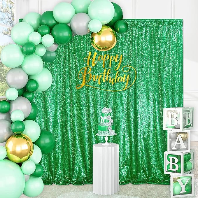 7ft x 7ft Green Sequin Backdrop Curtain Party Backdrop Curtain for Sparkly Birthday Bridal Wedding Curtain