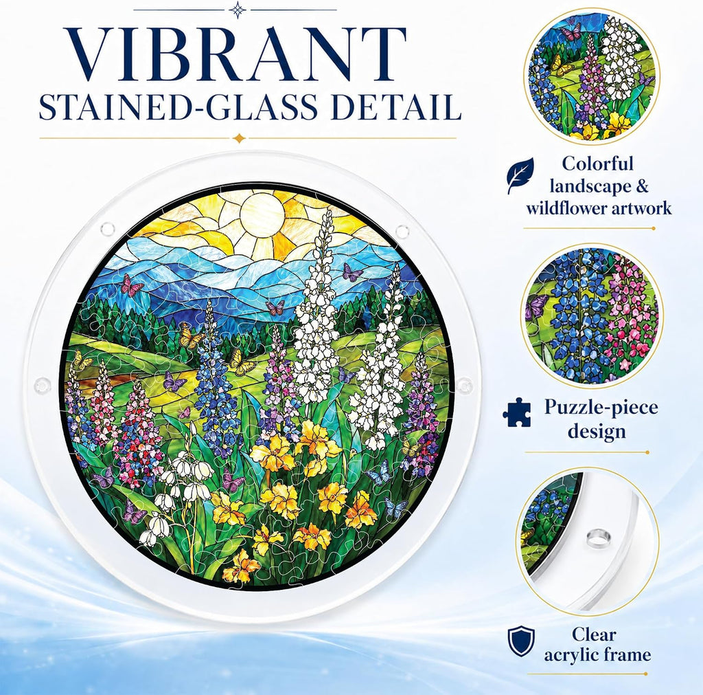 8.9 Inches Wildflower Puzzle Suncatcher, Sun Catcher Puzzle Gift for Women