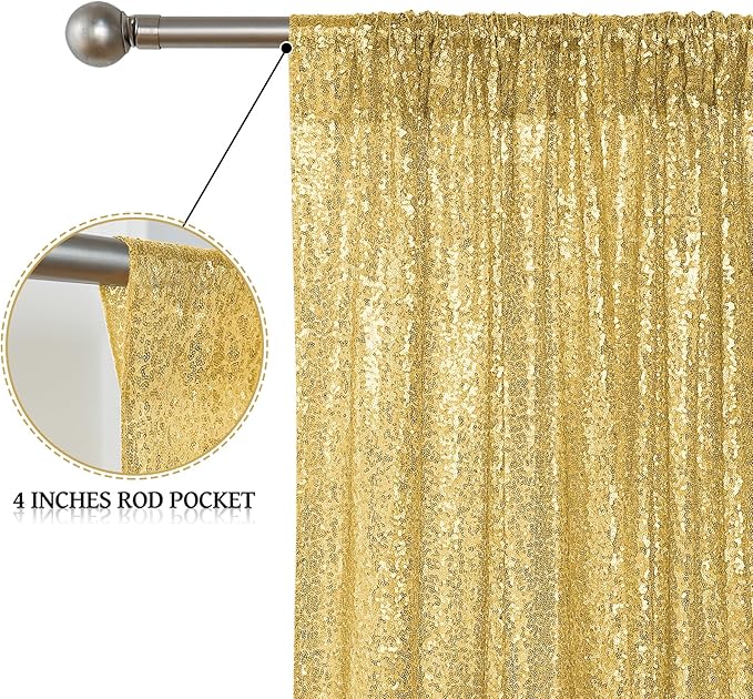 Sugargirl Gold Sequin Backdrop Curtain 4 Panels 2FTx8FT Glitter Gold Background Drapes Sparkle Photography Backdrop for Party Wedding Birthday Wall Decoration