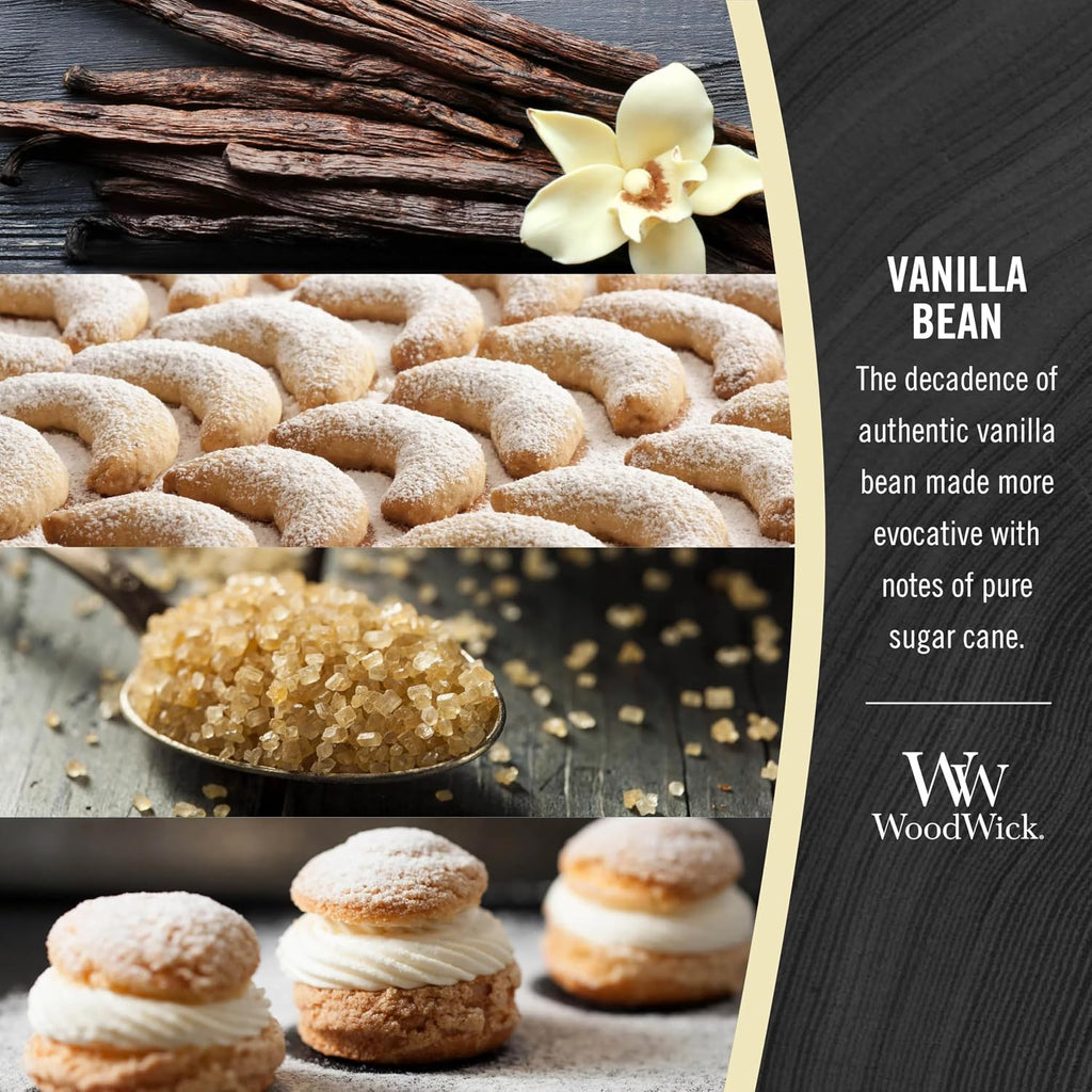 WoodWick Vanilla Bean Holiday Candle Gifts for Women and Men, 9.7 oz Medium Hourglass Candle with Crackling Wick