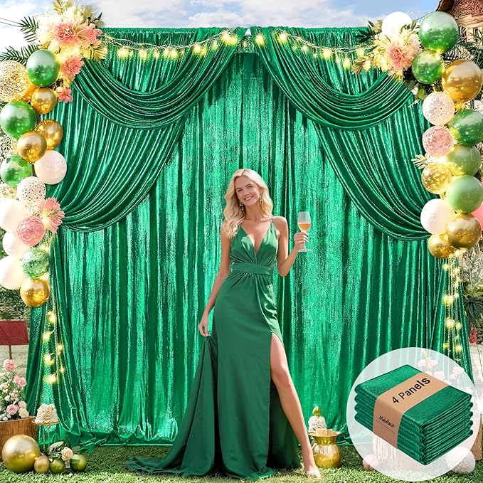 Wrinkle Free Green Backdrop Curtain for Parties Soft Photo Backdrop Drapes Curtains for Christmas Wedding Bithday Decor 4x8ft,4 Panels