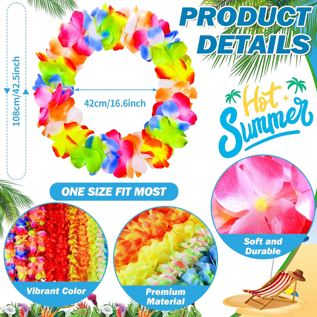 Palonu 120 Pack Hawaiian Lei Bulk, Tropical Luau Hawaii Theme Silk Flower Necklace, Party Favors for Beach Holiday Wedding Birthday Party, Aloha Summer Party Decorations