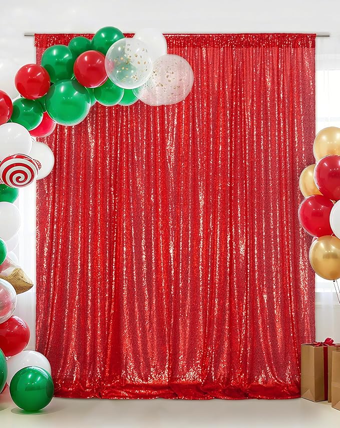 Eternal Beauty Red Sequin Backdrop, 6x6 Ft Glitter Background Curtains for Christmas Shimmer Photography Party Wedding Birthday Back Drop Decor