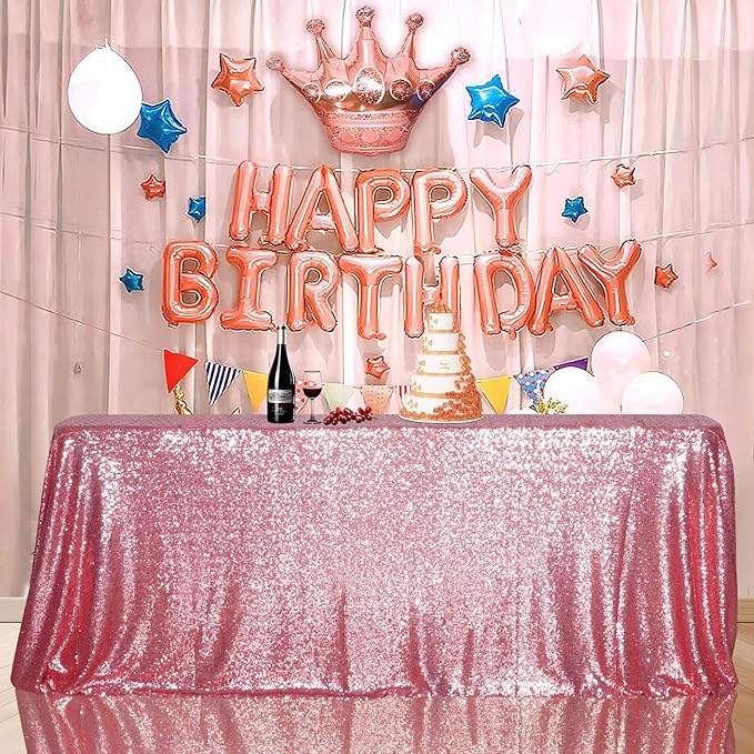 SquarePie Sequin Tablecloth 50 x 72 Inch Fuchsia Pink Sparkly Table Linen for Wedding Party