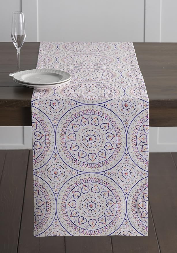 Maison d' Hermine Table Runner 100% Cotton Double Layer Table Runners 72 inches Long Decorative for Home Kitchen Dining Party Baby Shower Wedding Bridal Shower Spring Summer (Mandala, 14.50" x 72")