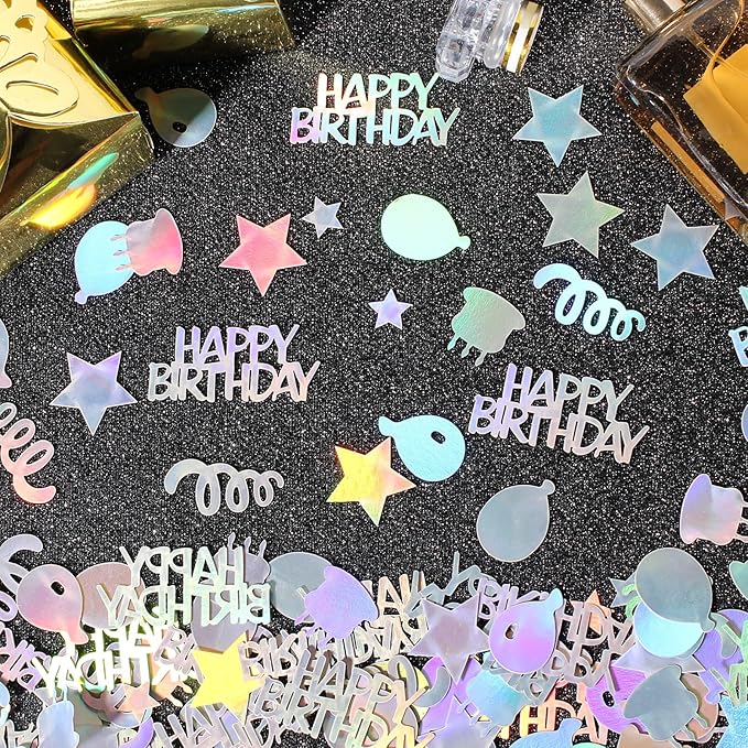 Happy Birthday Confetti for Table Iridescent Balloon Star Shaped Table Scatter Suitable for Disco Themed Birthday/Anniversary Party Decorations