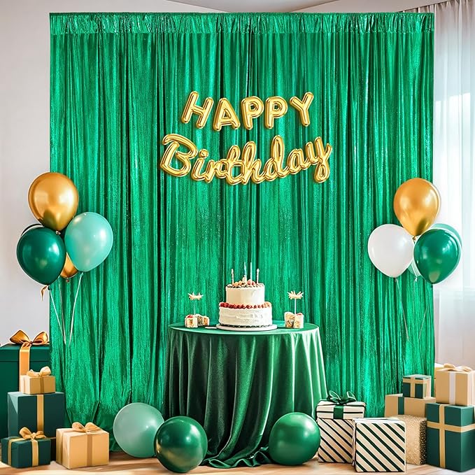 Emerald Green Backdrop Party Decorations: Backdrop Drapes Curtains 4.8FTx8FT Wrinkle Free Christmas Fabric for Sparkle Wedding Bridal Baby Shower