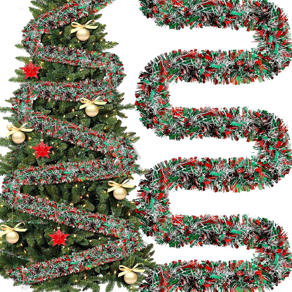 295 feet christmas tinsel garland, red, green, silver, main product view