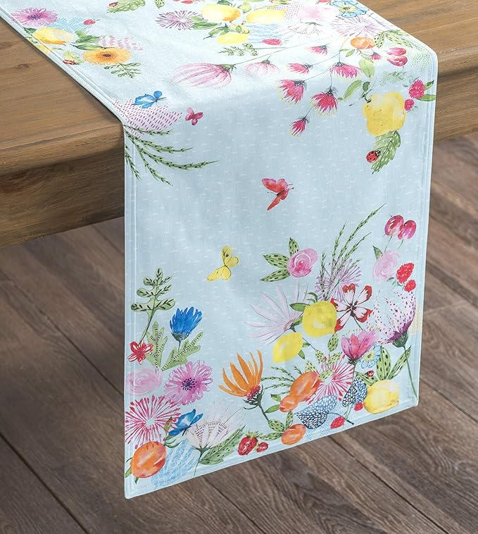 Maison d' Hermine Table Runner 100% Cotton Double Layer Table Runners 72 inches Long Decorative for Home Kitchen Dining Party Wedding Bridal Shower Spring Summer (Jardin D'Ete - Mint, 14.50" x 72")