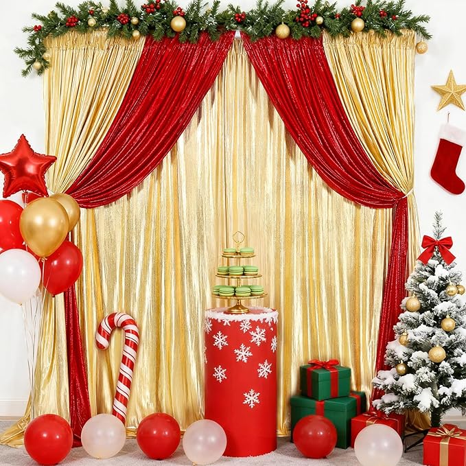 Gold Backdrop Background Party Decortaions - 9.6x8FT Sequin Backdrop Curtains for Hallowee Christmas Graduation Birthday Decor