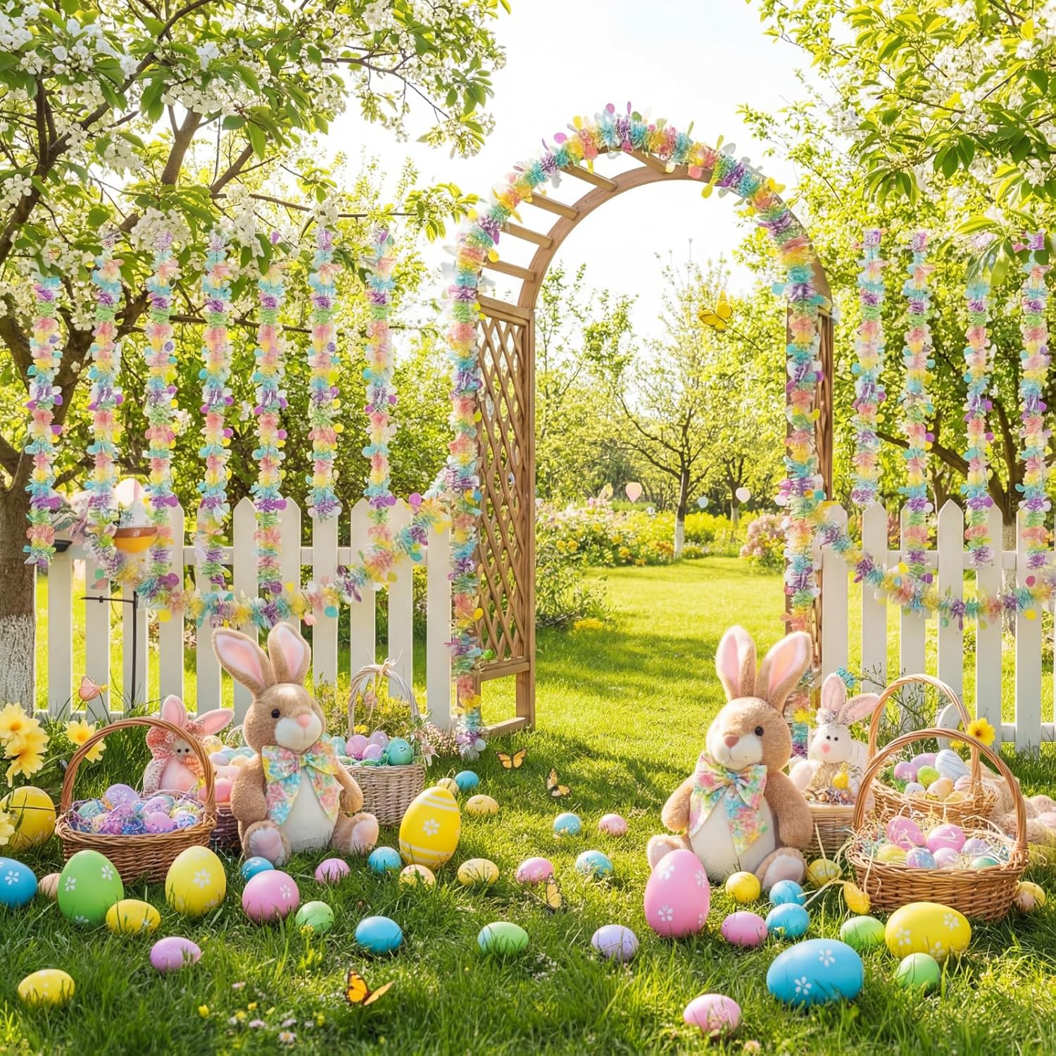 WILLBOND 32.8ft Spring Colorful Tinsel Garland Decor Extra Wide 4" Pastel Garland with Confetti Summer Metallic Twist Hanging Decor for Tree Festival Birthday Party Indoor Outdoor Classroom