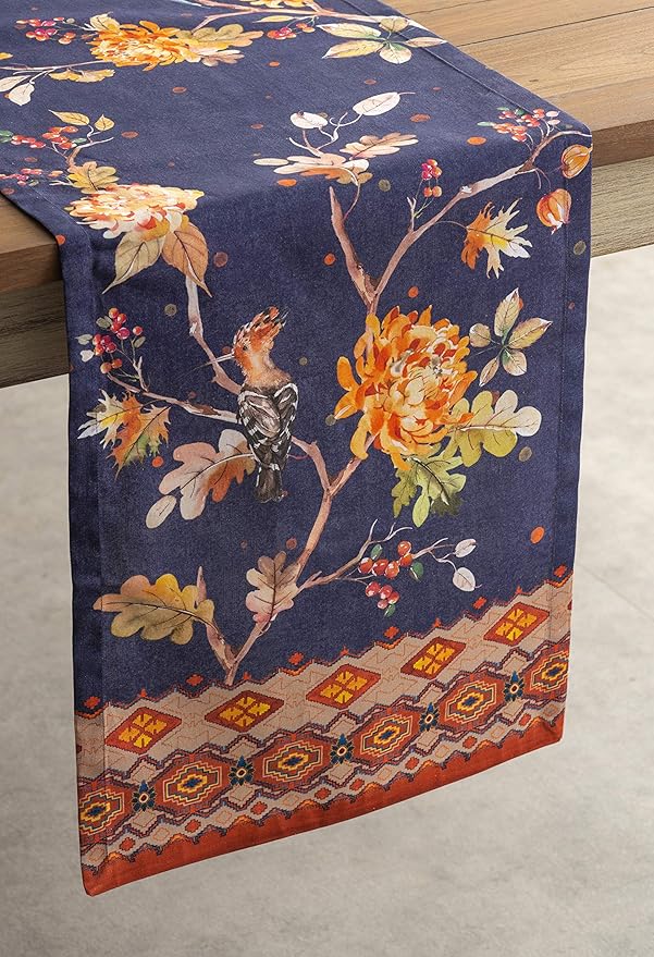Maison d' Hermine Table Runner 100% Cotton Single Layer Table Runners 60 inches Long for Thanksgiving Christmas Decorations Home Kitchen Dining Party Wedding (Kelim - Infinity, 14.5" x 60")