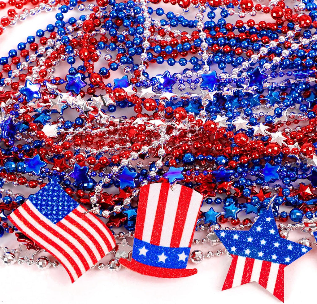 Moon Boat 100PCS 4th of July Accessories Necklaces: Blue White and Red Beads Bulk, Patriotic Party Independence Memorial Day Favors Toys Decorations