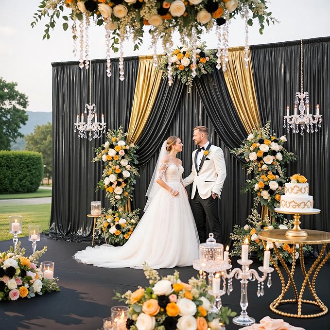 20x10FT Black Sequin Backdrop - 4 Panels 5x10FT Wrinkle-Free Glitter Drapes for Weddings, Parties & Events