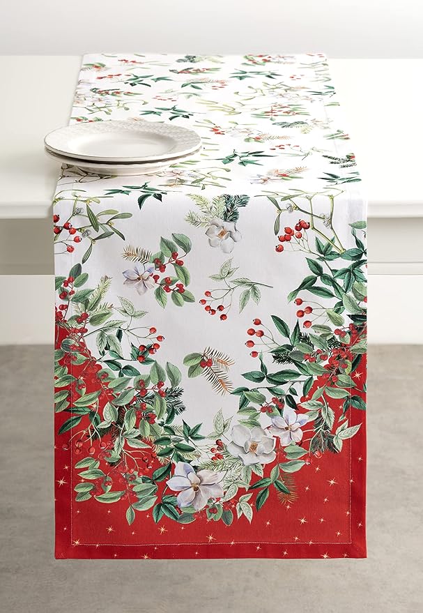 Maison d' Hermine Table Runner 100% Cotton Single Layer Table Runners 108 inches Long for Thanksgiving Christmas Decorations Home Kitchen Dining Party Wedding (Noel, 14.5" x 108")