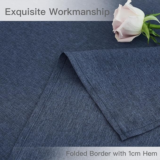 maxmill Linen Texture Tablecloth Water Resistant Antiwrinkle Spillproof Wipeable Washable Soft Fabric Table Cloth for Dining Room, Buffet Banquet Party Holiday, Rectangular 60 x 108 Inch, Navy Blue