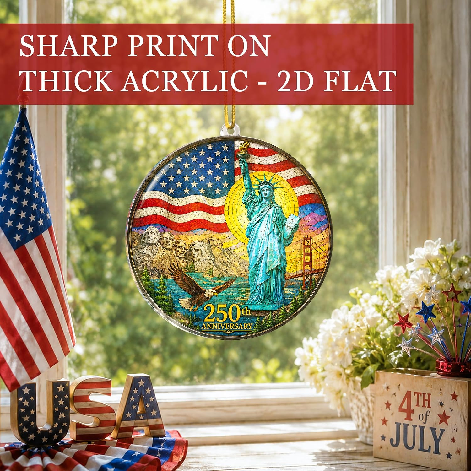 250 Anniversary USA Ornament, 2D Acrylic America Merchandise 250, Christmas in July Decorations, Christmas Decorations, USA 250th Anniversary, USA 250th Birthday Gifts