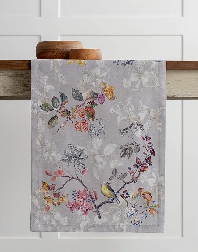 Maison d' Hermine Table Runner 100% Cotton Single Layer Table Runners 108 inches Long for Thanksgiving Christmas Decorations Home Kitchen Dining Party Wedding (Equinoxe - Grey, 14.5" x 108")