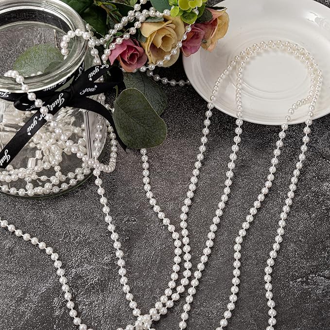 4mm Crafts Faux Pearl Beads Garland Pearl Bead Roll Strand of Pearls to Decorate Floral Centerpieces Wedding Party Favor Christmas Tree(131 Feet Silver)