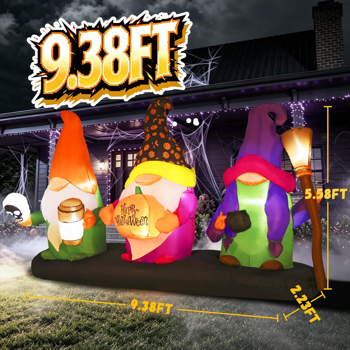 9.4ft Halloween Inflatable Three Wizard Gnomes Outdoor Decoration