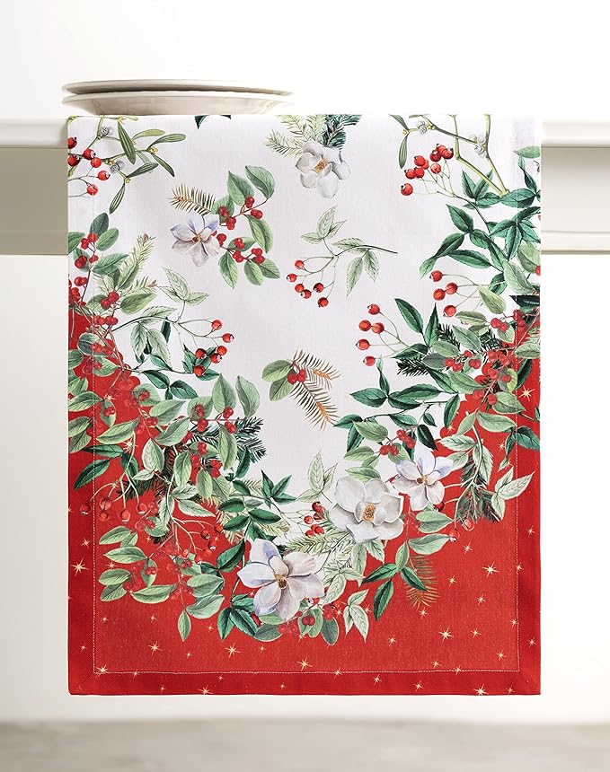 Maison d' Hermine Table Runner 100% Cotton Single Layer Table Runners 72 inches Long for Thanksgiving Christmas Decorations Home Kitchen Dining Party Wedding (Noel, 14.5" x 72")