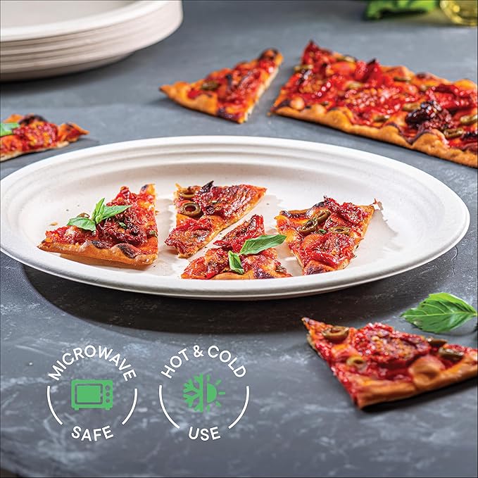 100% Compostable Oval Paper Plates [50-Pack] - {PFAS-Free} - {BPI Certified} - [12 Inch] Heavy Duty, Eco-Friendly, Biodegradable Bagasse Platters - Natural Brown 12" Oval Platter Plates by Stack Man