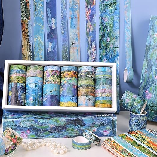 32 Rolls Washi Tape Set, Colored Van Gogh Patterns Decorative Masking Tape, Vintage Artists Tapes for Journaling, Junk Journal, DIY Craft Projects, Scrapbooking Supplies Decor