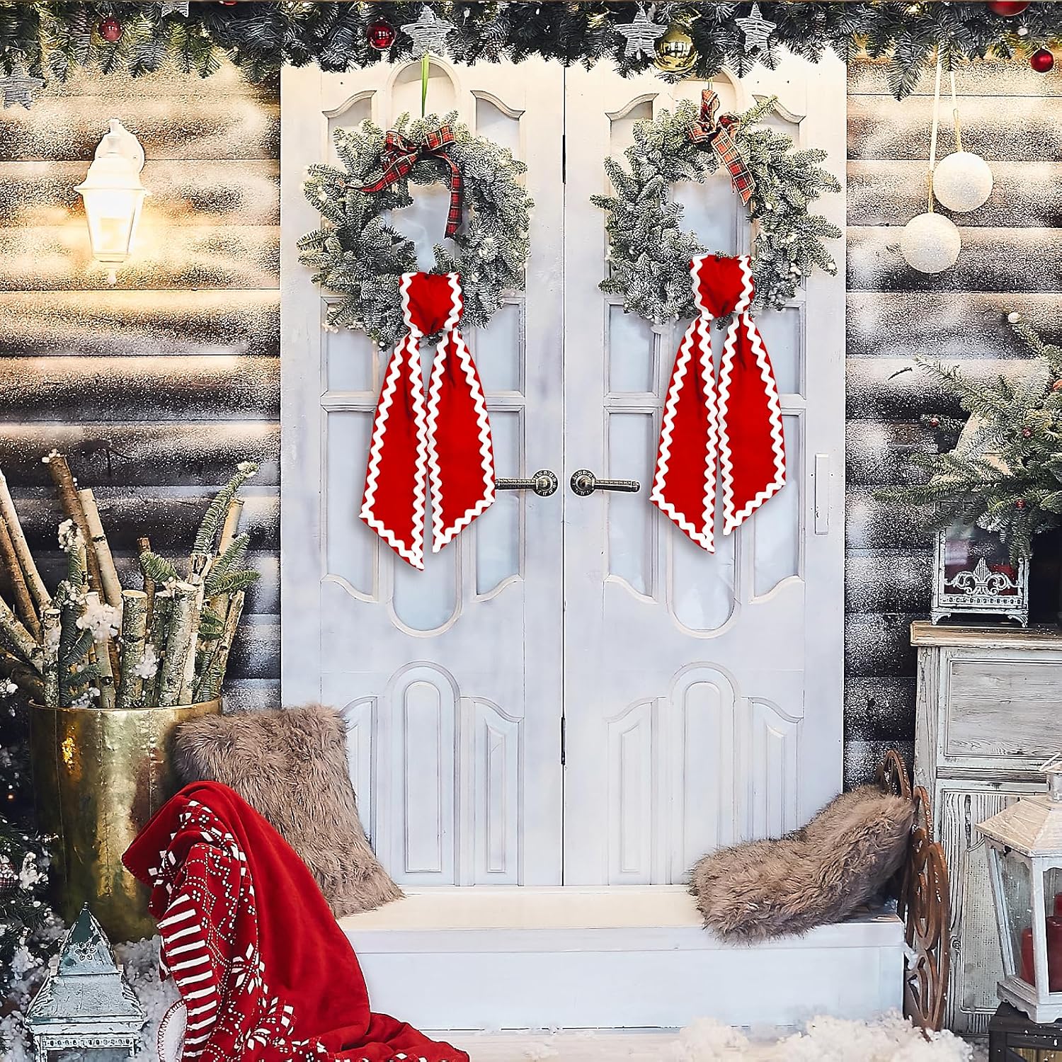 Wreath Sash for Front Door Red Cotton Wreaths Satin Sash Burlap Garland Ribbon Accessories for Wreath Yard Doorway Indoor Outdoor Bow Bridal Shower Home Decor,5.11 x 55.1
