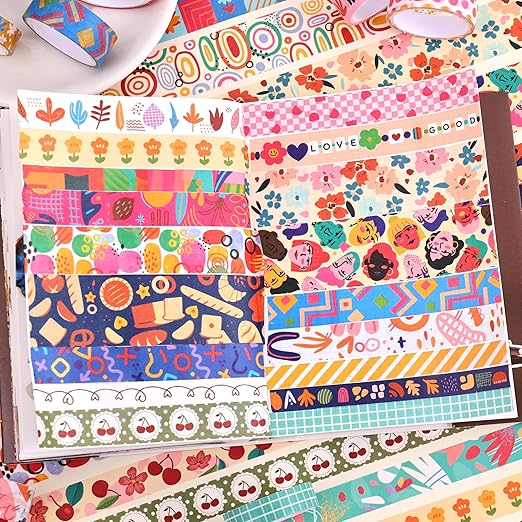 emmoolife 35 Rolls Washi Tape Set, Colorful Cute Floral Writable Decorative Tapes for Scrapbooking and Bullet Journaling, Junk Journal Supplies, DIY Planner Art, 5-30mm Wide 9.84ft Long/Roll