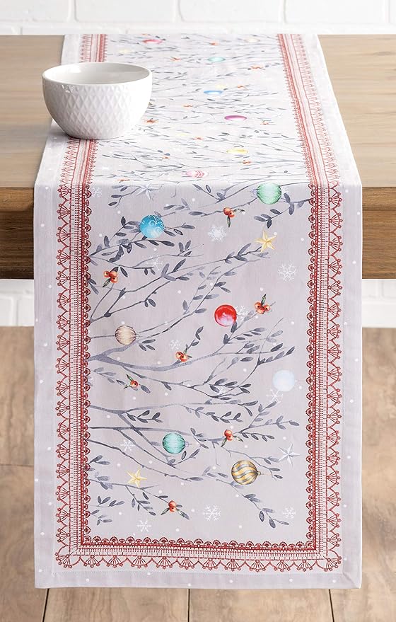 Maison d' Hermine Table Runner 100% Cotton Single Layer Table Runners 48 inches Long for Thanksgiving Christmas Decorations Home Kitchen Dining Party Wedding (Fairy Christmas, 14.5" x 48")