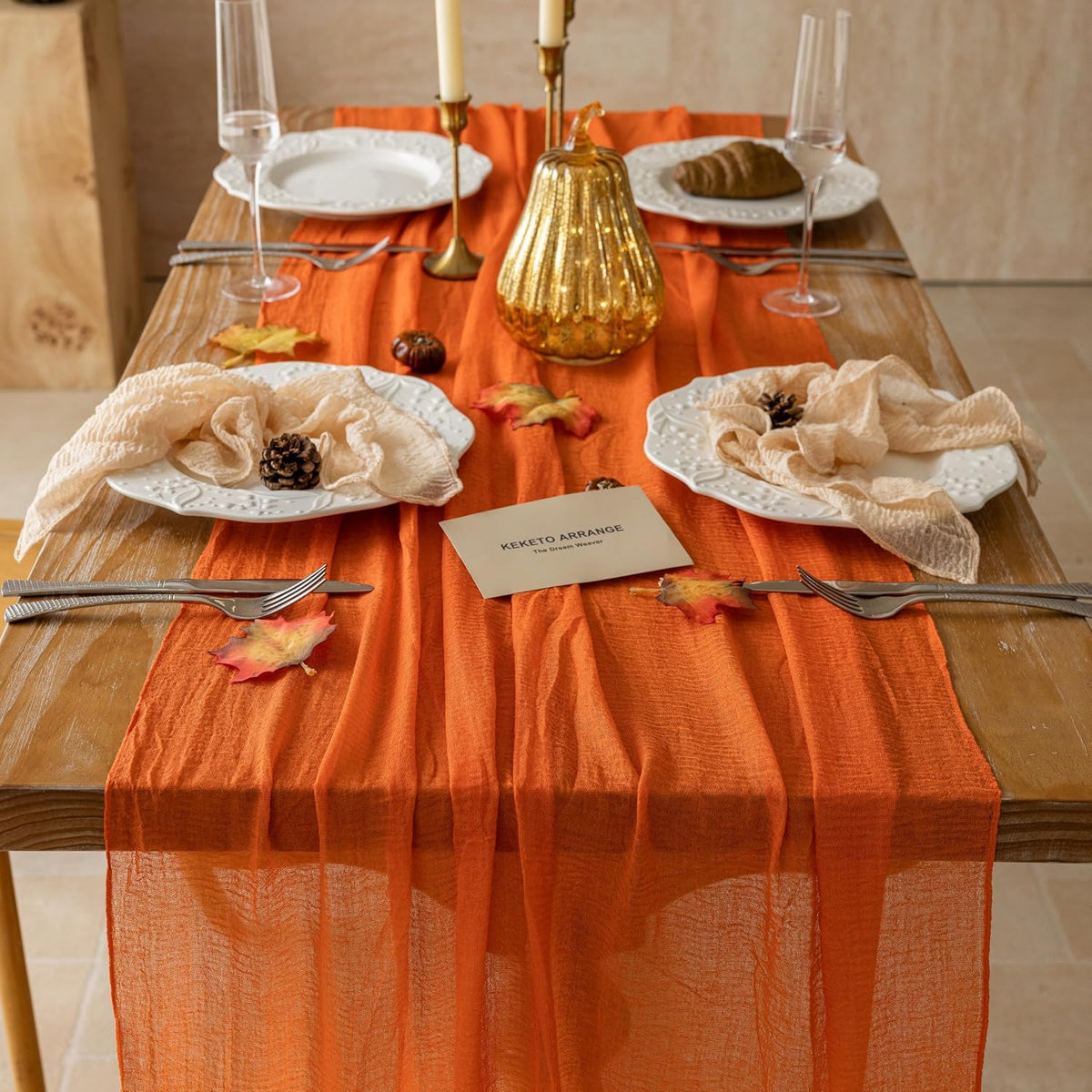6Pcs Fall Orange Cheesecloth Table Runner 120 Inch Party Boho Home Decor