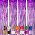 4 Pack Purple Foil Fringe Backdrop Curtains, Tinsel Streamers Birthday Party Decorations, Fringe Backdrop for Graduation, Baby Shower, Gender Reveal, Disco Party