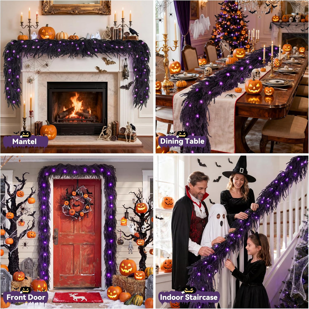 doiown pre-lit 6ft black norfolk pine halloween garland, package contents