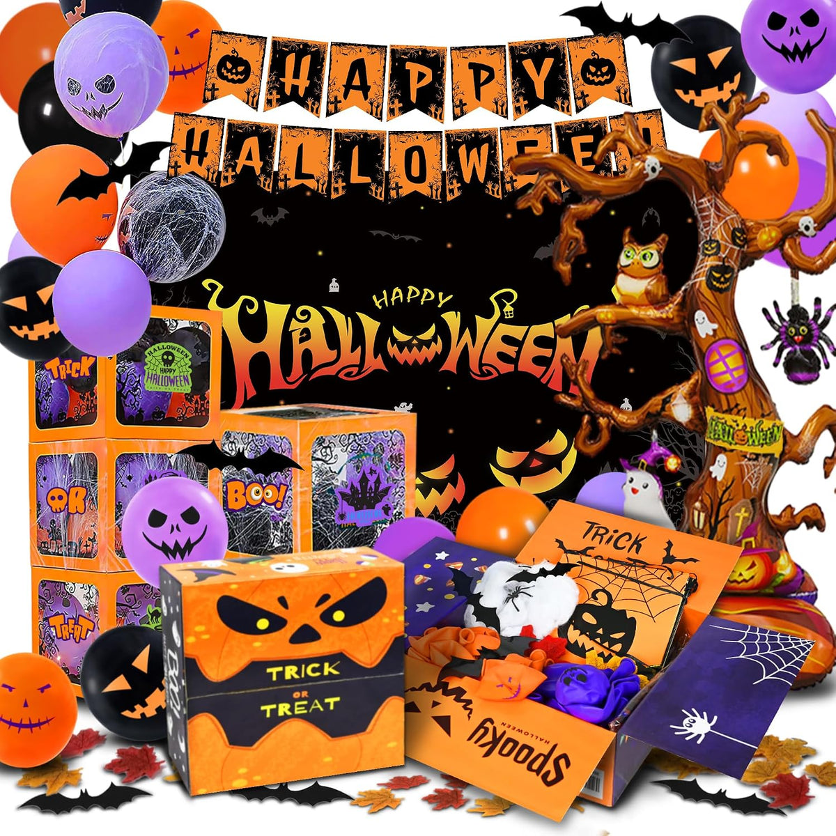 halloween party decorations kit, 43" giant tree balloon showing dimensions
